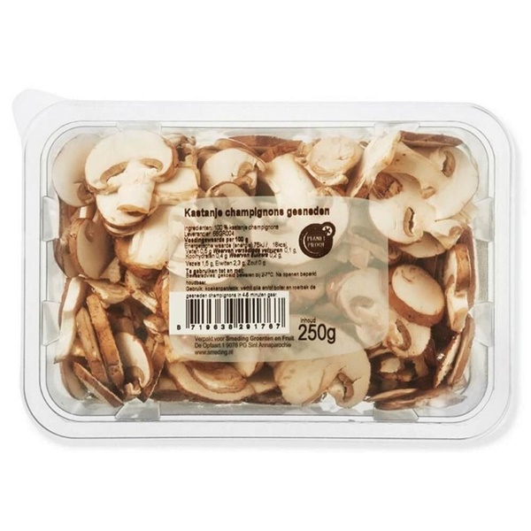 kastanjechampignons gesneden voorkant