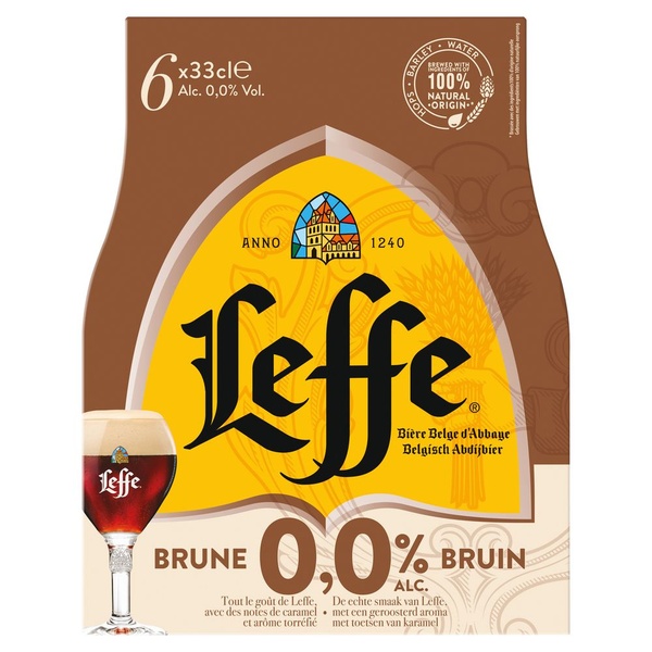 Leffe alcoholvrij bruin 0.0 6x330 ml voorkant