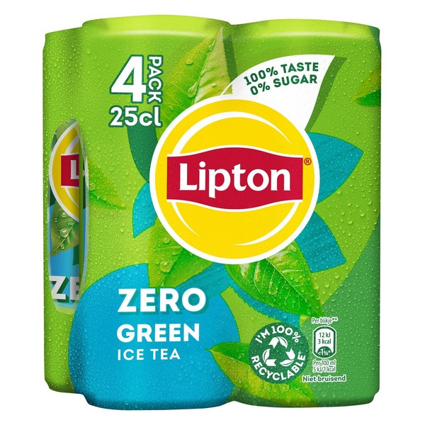 Lipton ice tea green zero blik 4-pack voorkant
