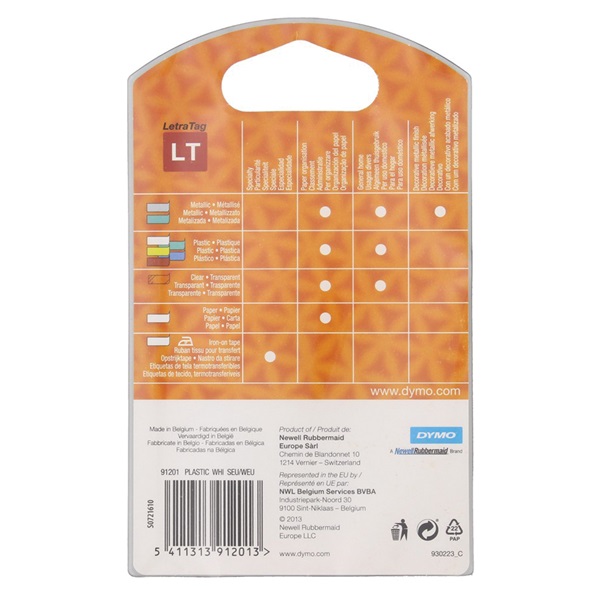 Lokaal Dymo tape white 12mm x 4m achterkant