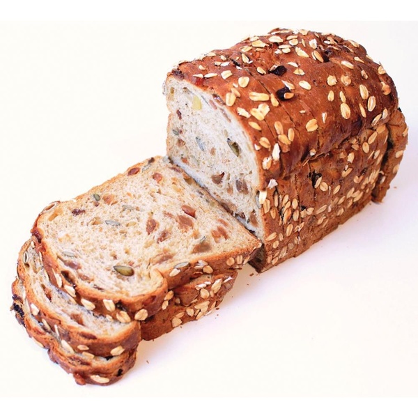 Lokale Bakker muesli bruinbrood gesneden voorkant