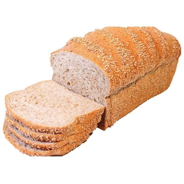 Lokale Bakker vloerbruin met sesam heel gesneden voorkant