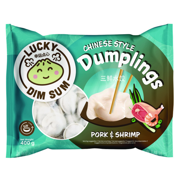 Lucky Dim Sum gevulde pastahapjes bevroren met varkensvlees en garnalen voorkant