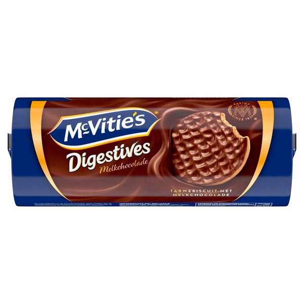 Mc Vities tarwebiscuit digestives melk chocolade voorkant