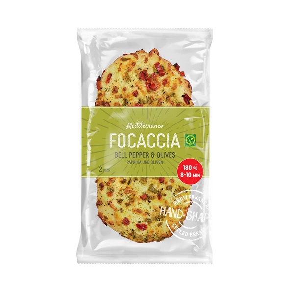 Mediterraneo Focaccia paprika olijf voorkant