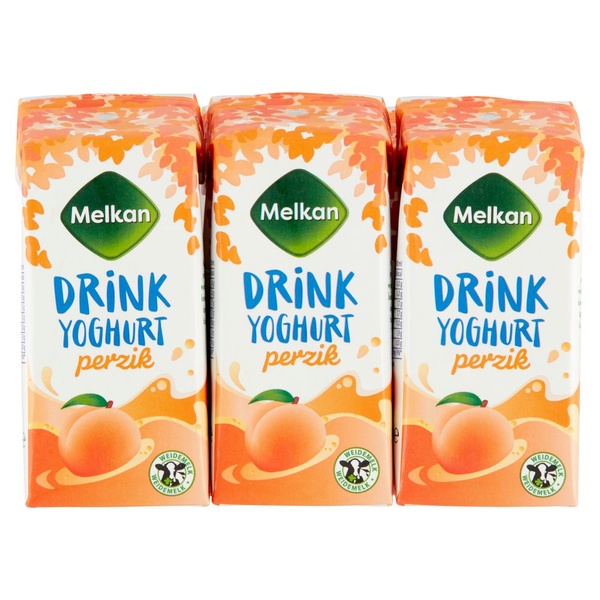 Melkan drinkyoghurt perzik 6-pack voorkant