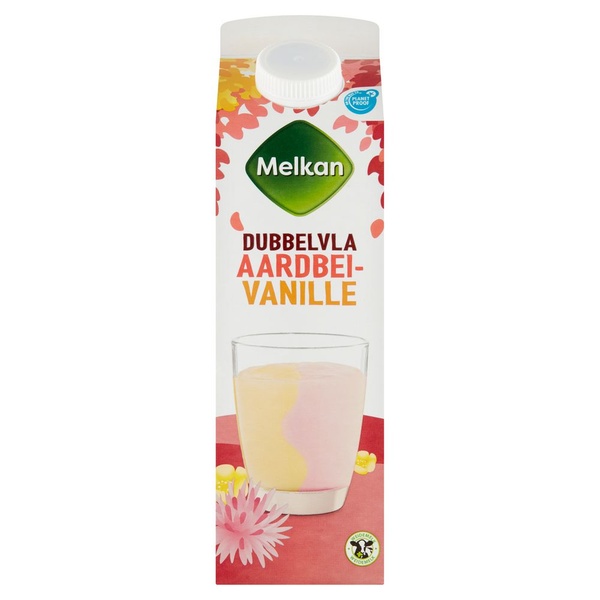 Melkan dubbelvla aardbei-vanille smaak voorkant