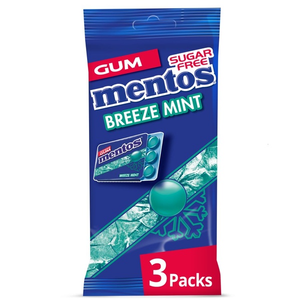 Mentos kauwgom Gum Breeze Mint, 3 Pakjes voorkant