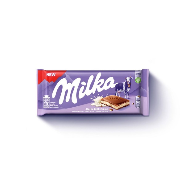 Milka chocoladereep créme alpenmelk voorkant