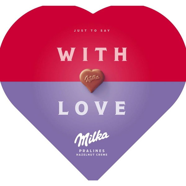 Milka I love Milka chocolade bonbons hazelnoot Doos voorkant