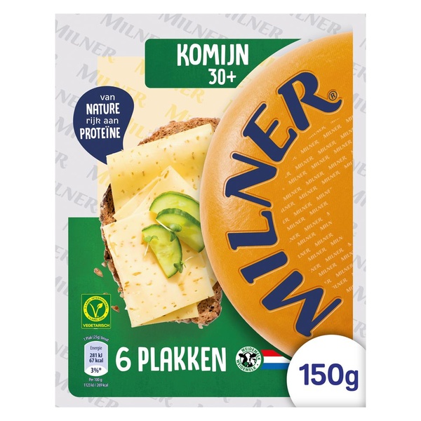 Milner kaas plakken jong belegen komijn 30+ voorkant