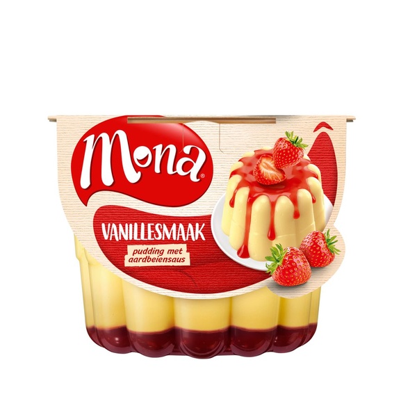 Mona Pudding Vanille Met Aardbeiensaus voorkant