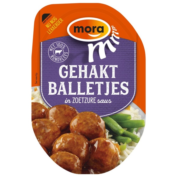 Mora gehaktballetjes in zoetzure saus voorkant