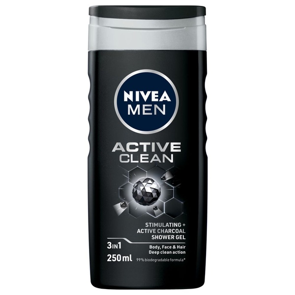 Nivea douchegel active clean 3in1 voorkant