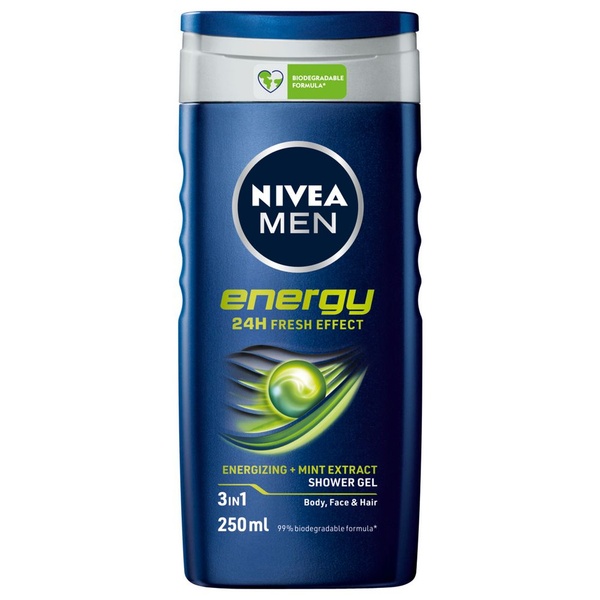 Nivea douchegel energy shower gel 3in1 voorkant