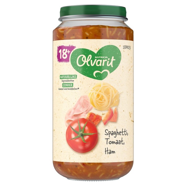 Olvarit 18m spaghetti, tomaat en ham voorkant