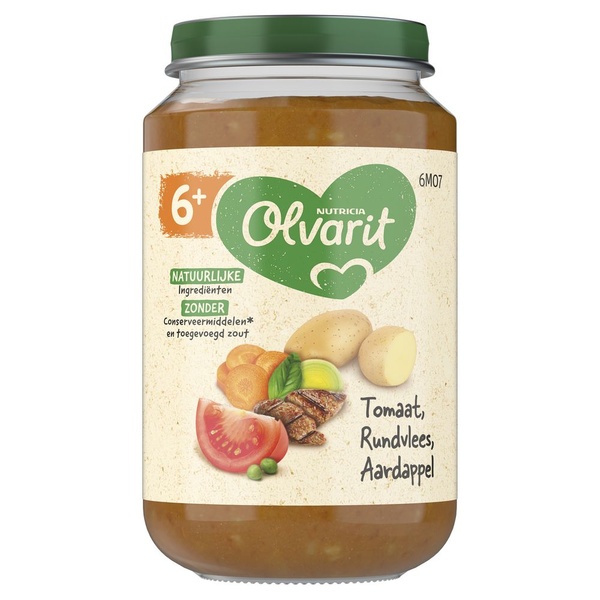 Olvarit baby/peuter maaltijd tomaat rundvlees aardappel voorkant