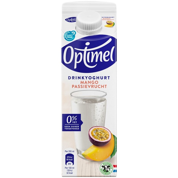 Optimel Drinkyoghurt mango passievrucht 0% vet voorkant
