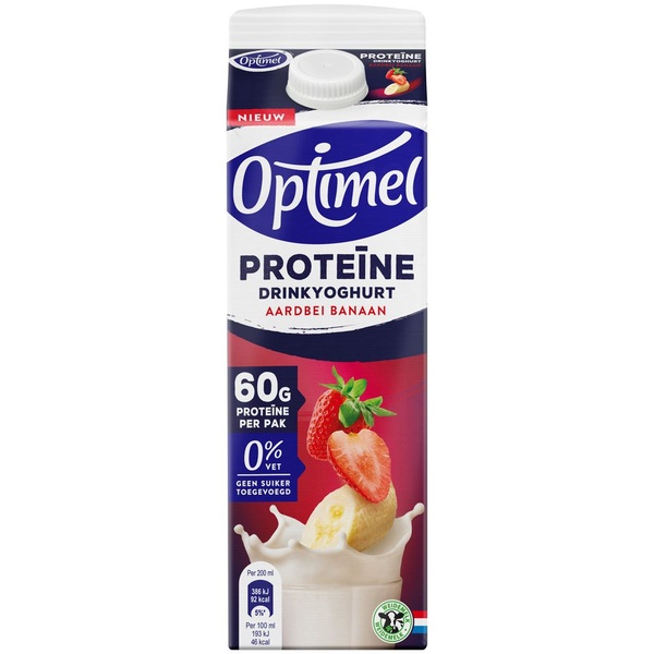 Optimel drinkyoghurt proteïne aardbei-banaan voorkant