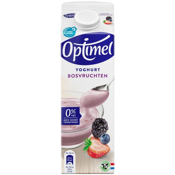 Optimel Magere yoghurt bosvruchten 0% vet voorkant