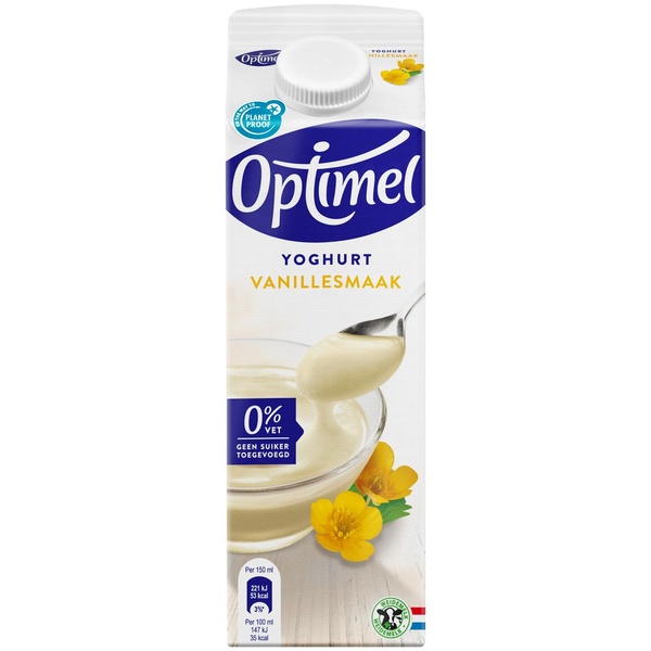 Optimel Magere yoghurt vanille 0% vet voorkant