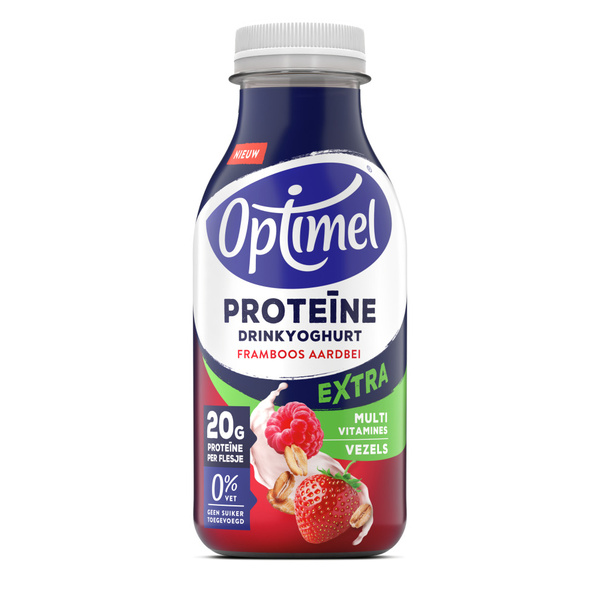 Optimel Optimel drinkyoghurt protein framboos aardbei 330 ml voorkant