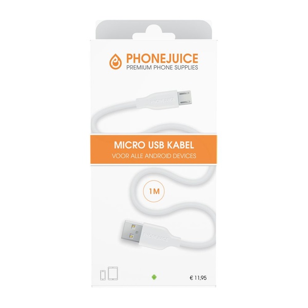 Phonejuice Micro-USB kabel 1 meter wit voorkant
