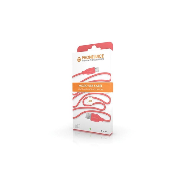 Phonejuice Micro-USB kabel 3 meter roze voorkant