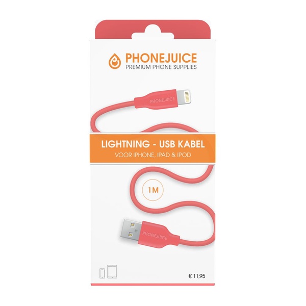 Phonejuice USB kabel 1 meter roze voorkant