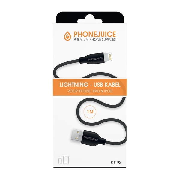 Phonejuice USB kabel 1 meter zwart voorkant