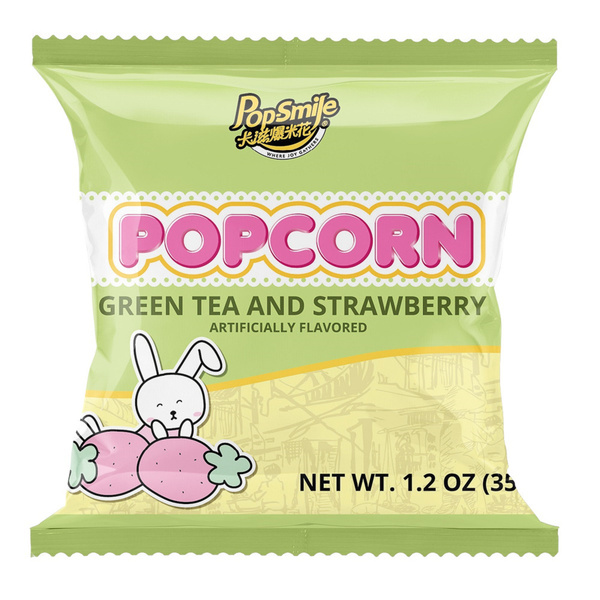 Pop-Smile Popcorn Green tea / strawberry voorkant
