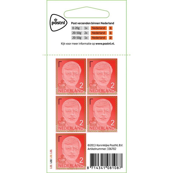 PostNL postzegel Koning Willem-Alexander 2, 5 stuks voorkant