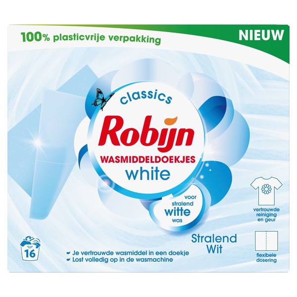 Robijn wasmiddeldoekjes wit voorkant