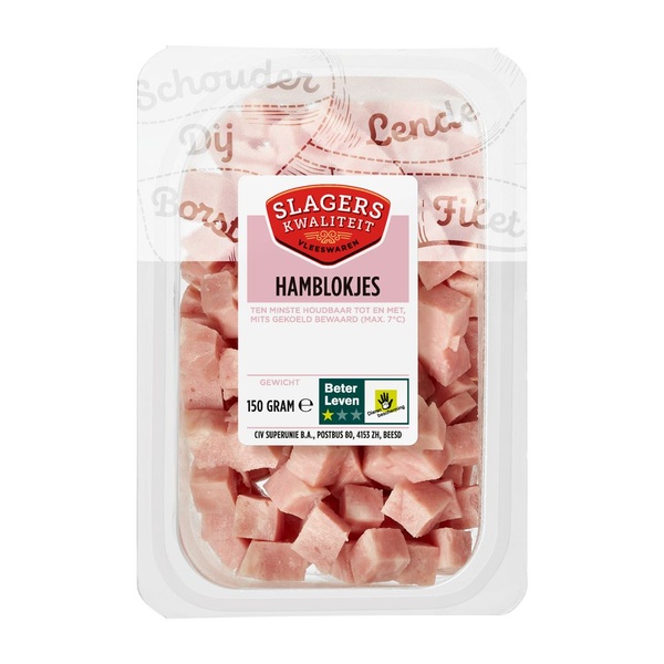 Slagerskwaliteit hamblokjes voorkant