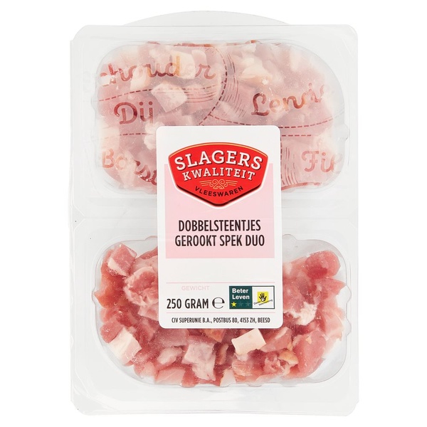 Slagerskwaliteit spek dobbelsteentjes voorkant