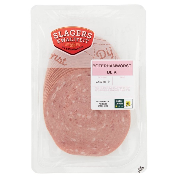 Slagerskwaliteit vleeswaren boterhamworst blik voorkant
