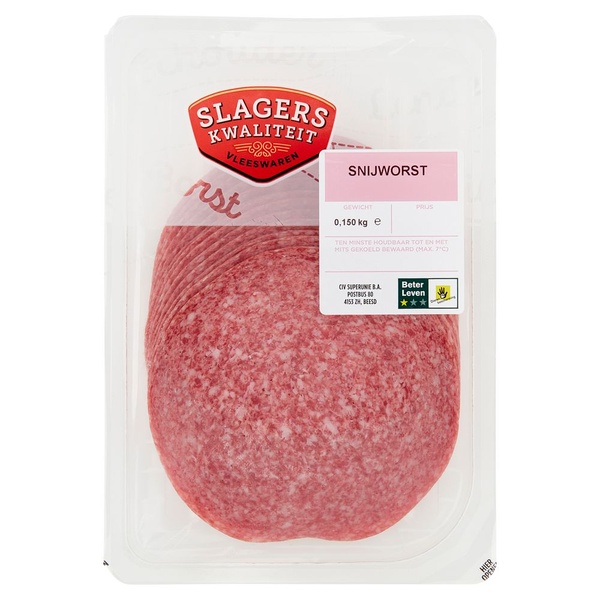 Slagerskwaliteit vleeswaren snijworst voorkant