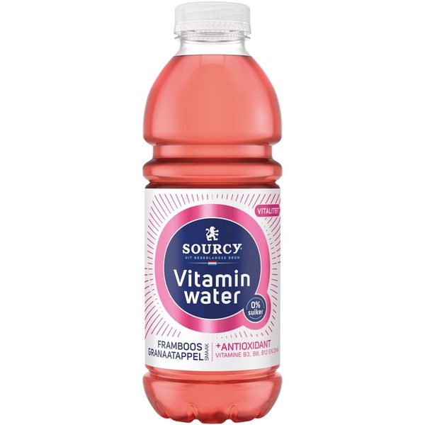 Sourcy vitaminewater framboos cranberry 0% achterkant
