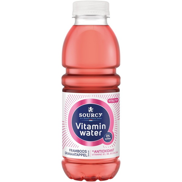 Sourcy vitaminewater framboos cranberry 0% voorkant