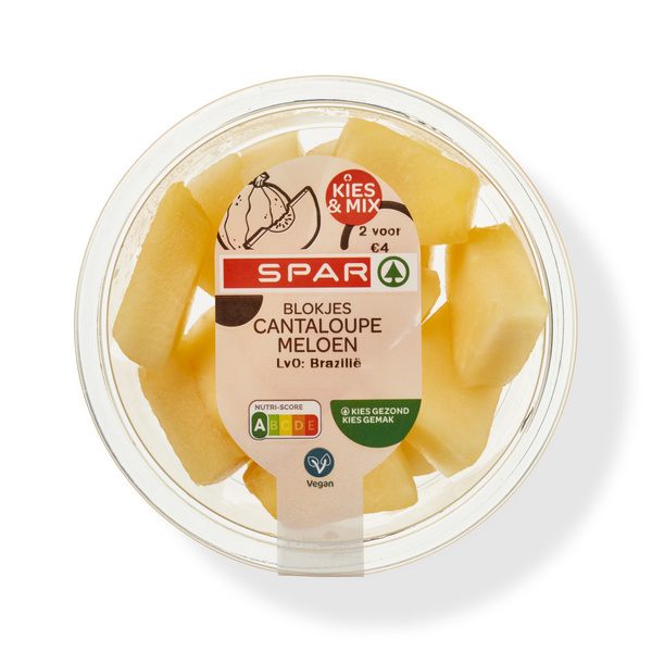 Spar cantaloupe meloen blokjes 150 gram voorkant