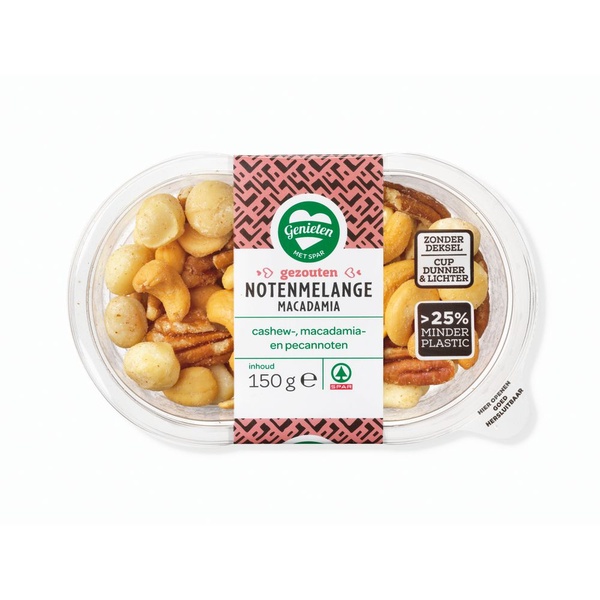 Spar notenmix macadamia's gezouten voorkant