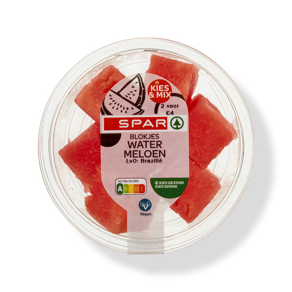 Spar watermeloen blokjes 150 gram voorkant