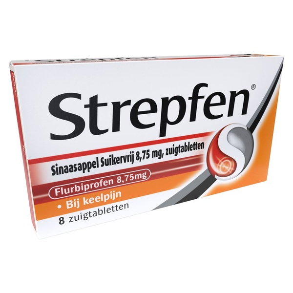 Strepfen zuigtabletten sinaasappels suikervrij voorkant