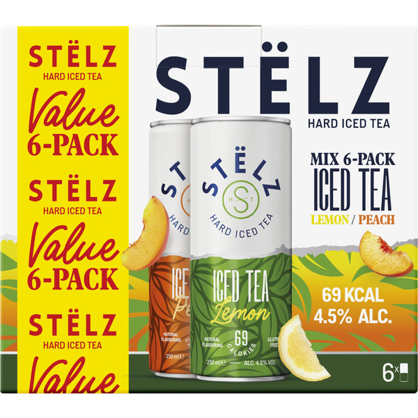 Stëlz hard drinks iced tea lemon & peach voorkant