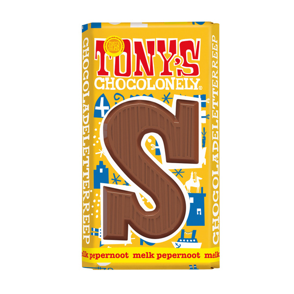 Tony's chocolonely chocoladeletter melk pepernoot S voorkant