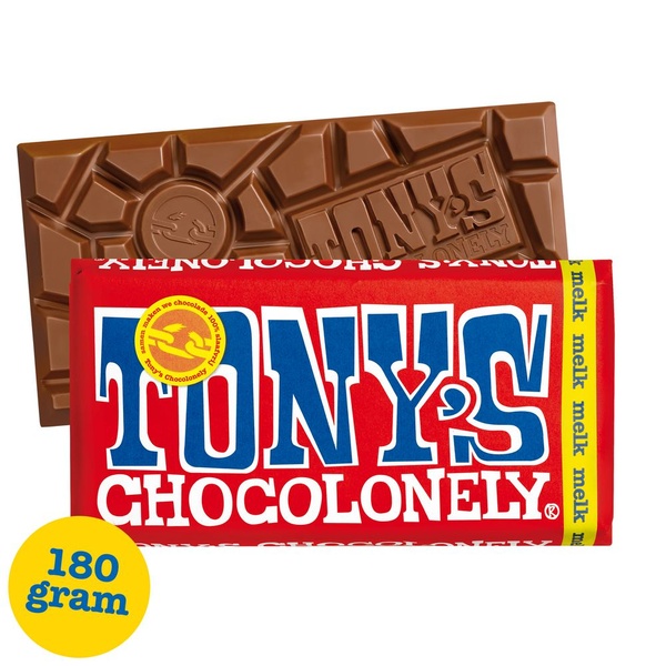 Tony's chocolonely chocoladereep melk achterkant