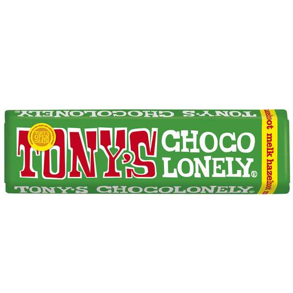 Tony's chocolonely chocoladereep melk hazelnoot voorkant