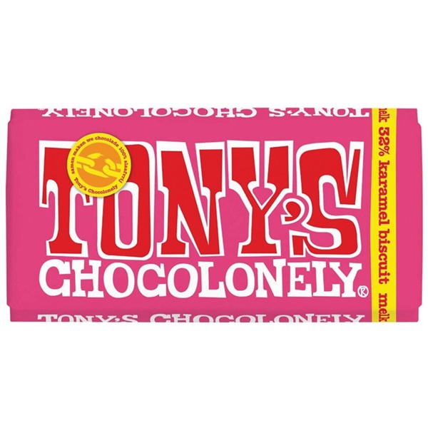 Tony's chocolonely classic melk karamel biscuit voorkant