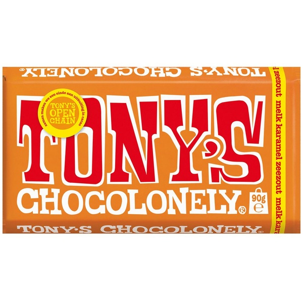 Tony's chocolonely melk karamel zeezout 90 gram voorkant