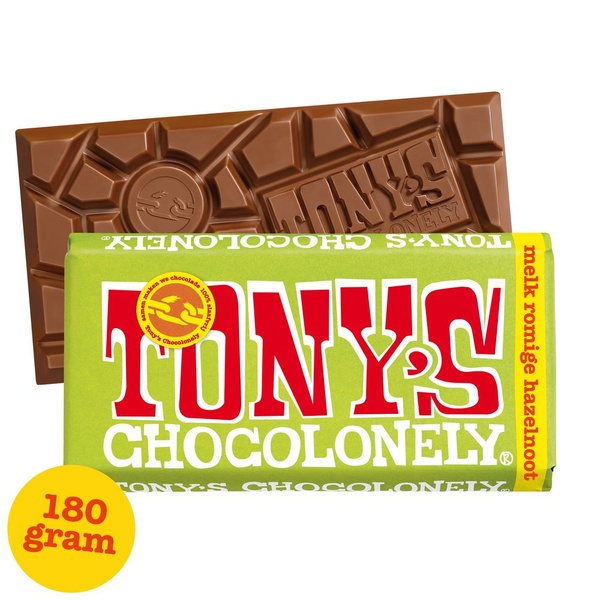 Tony's chocolonely melkchocolade hazeln crunch voorkant